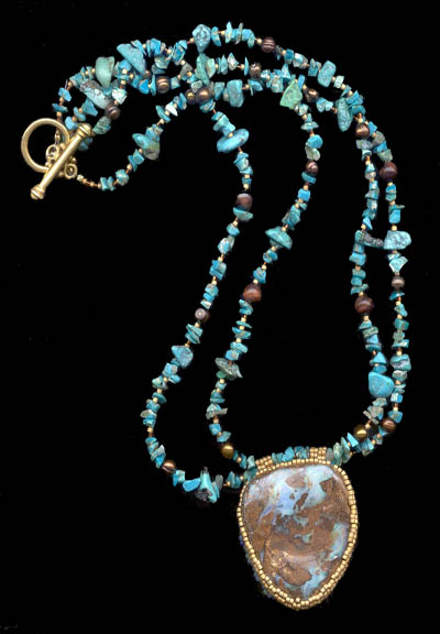 Double strand turquoise with large opal
